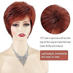 TISHINING Short Red Pixie Cut Wigs for White Women