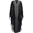 OBEEII Muslim Dress for Women Loose Batwing Sleeved Hooded Beaded Embroidery Long Abaya Dress Kaftan Abayas Islamic Robe