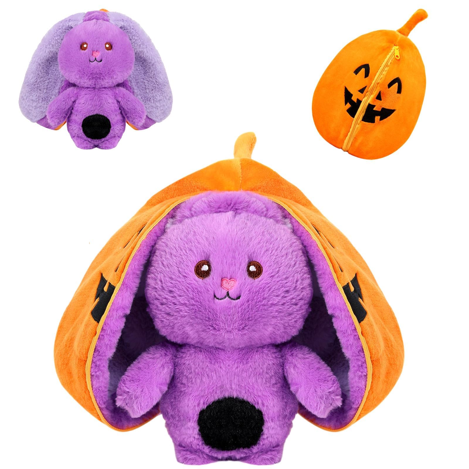 MIAODAM Bunny Stuffed Animal Plush,Reversible Pumpkin Bunny Plushies Pillow, Cut