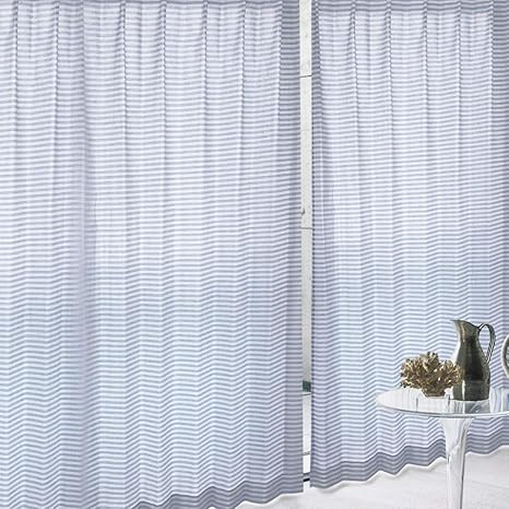 Amazon Co Jp カーテンくれない ボーダーレースカーテン マリーナ Marina 外から見えにくい 西海岸風インテリア 防炎 Uvカット率79 5 遮熱効果 サイズ 幅 100 丈 173cm 2枚入 色 オーシャン ホーム キッチン