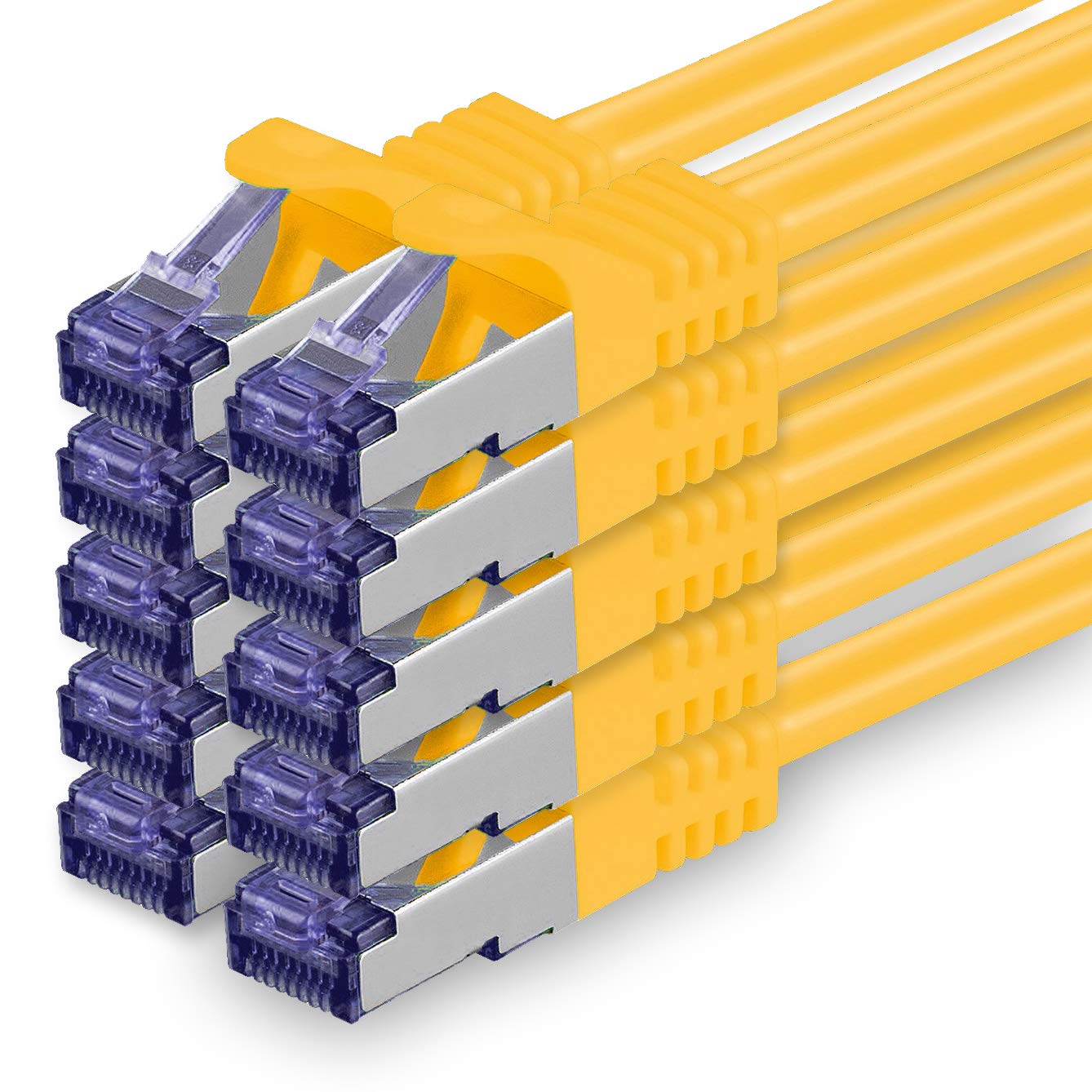 1aTTack.de Cat.7 network cable 1m - yellow - 10 pieces - Cat7 patch cable (SFTP/PIMF/LSZH) raw cable 10 Gb/s with Rj 45 connector Cat.6a - 10 x 1 meter yellow
