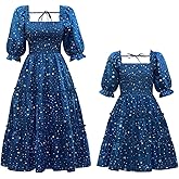 Mommy and Me Matching Dresses Floral Printed Ruffled Lantern Sleeves A-Line Long Dress Mom Daughter Matching Outfits