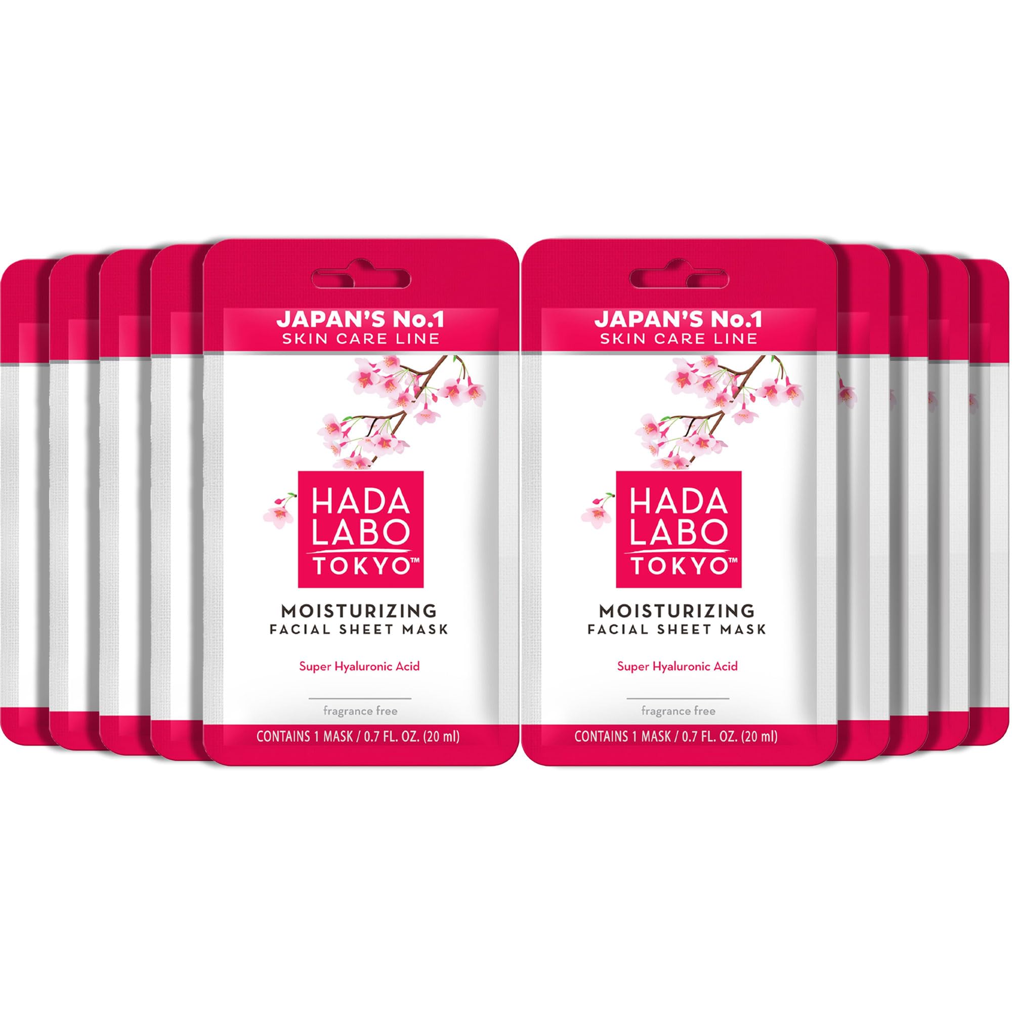Hada Labo Tokyo - Super Hyaluronic Acid Moisturising Facial Sheet Masks, For Age 18-39 (Pack of 10)