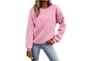Womens Plain Crewneck Sweatshirt No Hood Casual Fleece Long Sleeve Pullover Fall Winter Shirts Cute Sweater Tops