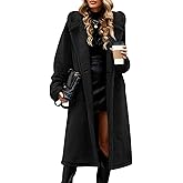 UMIPUBO Women Fuzzy Fleece Long Lapel Hooded Sherpa Jacket Oversize Faux Fur Warm Coat Winter Fall Trendy Fluffy Outerwear