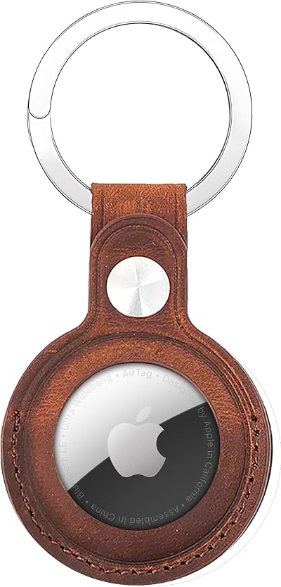 Bottle Beat Genuine Leather AirTag Keyring Holder Anti-Lost Brown