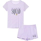 Cozchique Summer Pajamas for Girls – Stripe & Glittering Heart PJS Pal Cute Jammies Set Big Kids Size 4T-18