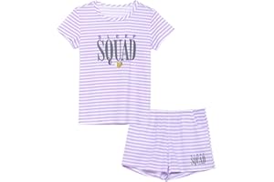 Cozchique Summer Pajamas for Girls – Stripe & Glittering Heart PJS Pal Cute Jammies Set Big Kids Size 4T-18