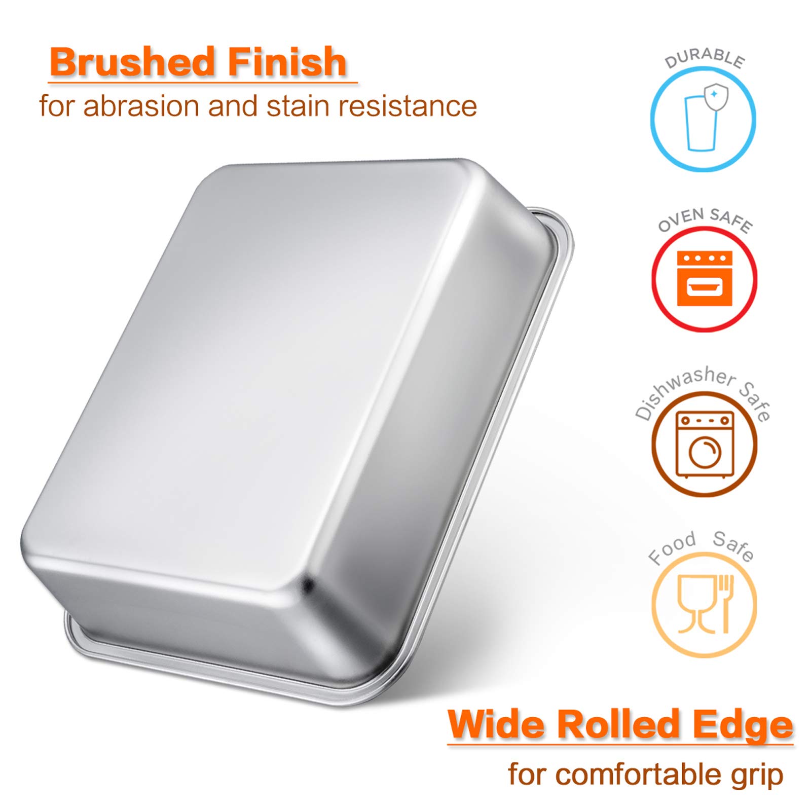 Lasagna Pan Set of 2, E-far Deep Stainless Steel Baking Pans, 12.75 x10 x3.2 Inches Rectangular Metal Roasting Baking Dish Bakeware for Oven, Non-Toxic & Heavy Duty, Dishwasher Safe