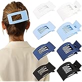 Velscrun Flat Hair Clips for Women Girls, 2 Styles 8 Pcs Lay Flat Claw Clips, Strong Hold French Duck Billed Large Side Hair Jaw Clip for All Hair Types, Non Slip Grip for Daily Styling Blue
