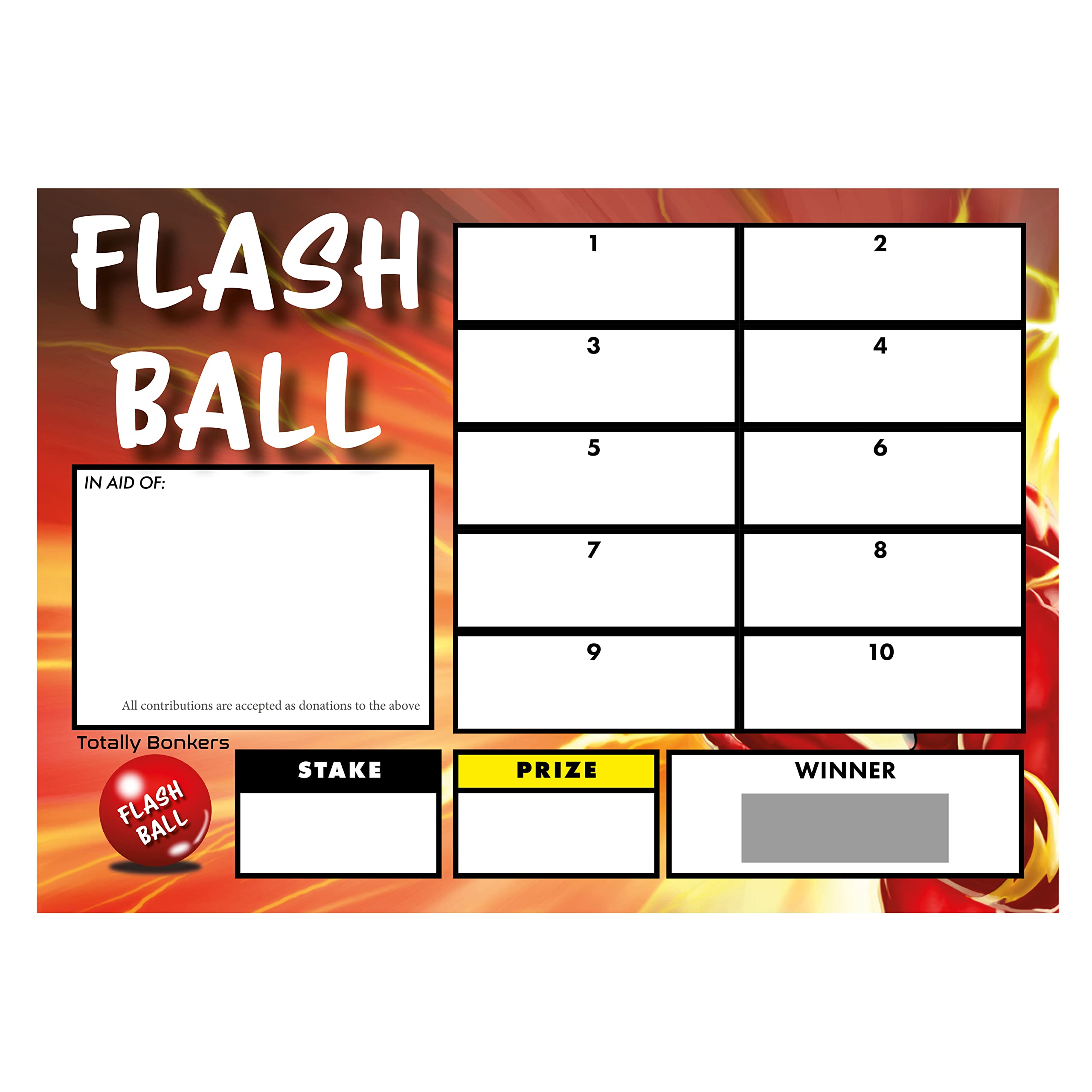 Totally Bonkers - Flash Ball Fundraising Scratch Cards - 10 Square - A6 (148x105mm) -10 Pack - TB0033 - Blind Card