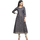 Yash Gallery Women's Plus Size Cotton Calf Length Flared 3/4 Sleeve Anarkali Kurta Dress For Summer