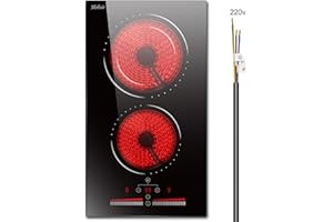 Hobsir hob 2 Burners Electric Cooktop, 12 inch Radiant Electric Stove Top, Built-in Electric Ceramic Stove with Sliding Control, Timer, Safety Lock, 9 Power Levels 3200W, 220V-240V Hard Wire (No Plug)