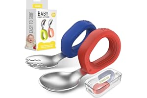 Yimido Toddler Utensils Baby Utensils Toddler Forks and Spoons Baby Forks and Spoons Set Kids Stainless Steel Silverware Set Children Safe Forks and Spoons self feedig-Dishwasher Safe(Red+Blue)