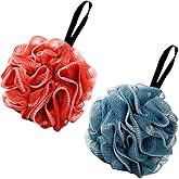 Shower Gel, Loofah Sponge Bag, Body Scrub, Exfoliating Shower Gel, Sponge, Men's and Women's Shower Accessories, Cleaning Tools (2 Pieces Red,Green)
