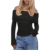 MAKEMECHIC Women's Off The Shoulder Shirt Ruched Long Sleeve Textured Going Out Tops