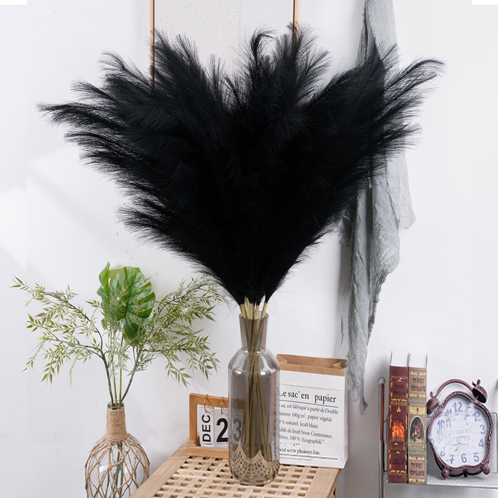 Wttisel 38" 10 Stems Pampas Grass Tall - Black Faux Pampas Grass Artificial Tall Pampas Grass Bouquet Flower Arrangement and Vase Filler for Boho Home Wedding Mothers Day Decoration
