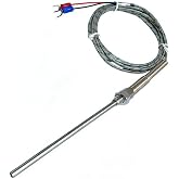 Type K Thermocouple Probe M8 Pipe Thread 6.6ft Long | 32℉ to 1112℉ High Temperature Sensor Probe for PID Controller, Industrial Furnace