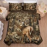 RUPSLO 5 Pieces Deer Comforter Sets,Camo Bedding Set,Deer Western Comforter Sets for Boys,Twin Size Bedding Set for Boys,Camo Bed Sets with Sheets