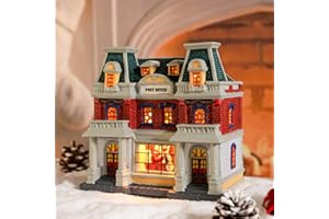 Bshine Christmas Village House Decoration, Post Office Lighted Ceramic Christmas Village Ornaments, Collection Building Holiday Xmas Indoor Tabletop Home Decoration