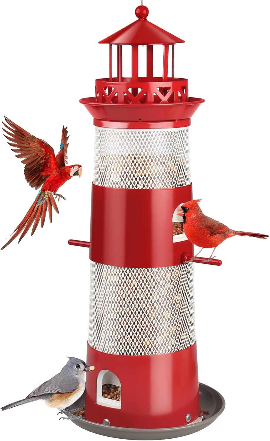 Backyard Birding & Wildlife - Decflow Bird Feeders for Outdoors Hanging, Wild Bird Feeders for Outside Squirrel Proof, Metal Bird Seed Feeder for Small Birds, 4 lbs Large Capacity for Cardinal, Finch, Sparrow, Blue Jay.