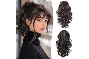 ZQIAN BEAUTY Claw Clip Ponytail Extension - 12 Inch Curly Ponytail Extension, Wavy Pony Tails Hair Extensions, Synthetic Hair Extensions Ponytail, Clip On Ponytails for Women (Color: Dark Brown)
