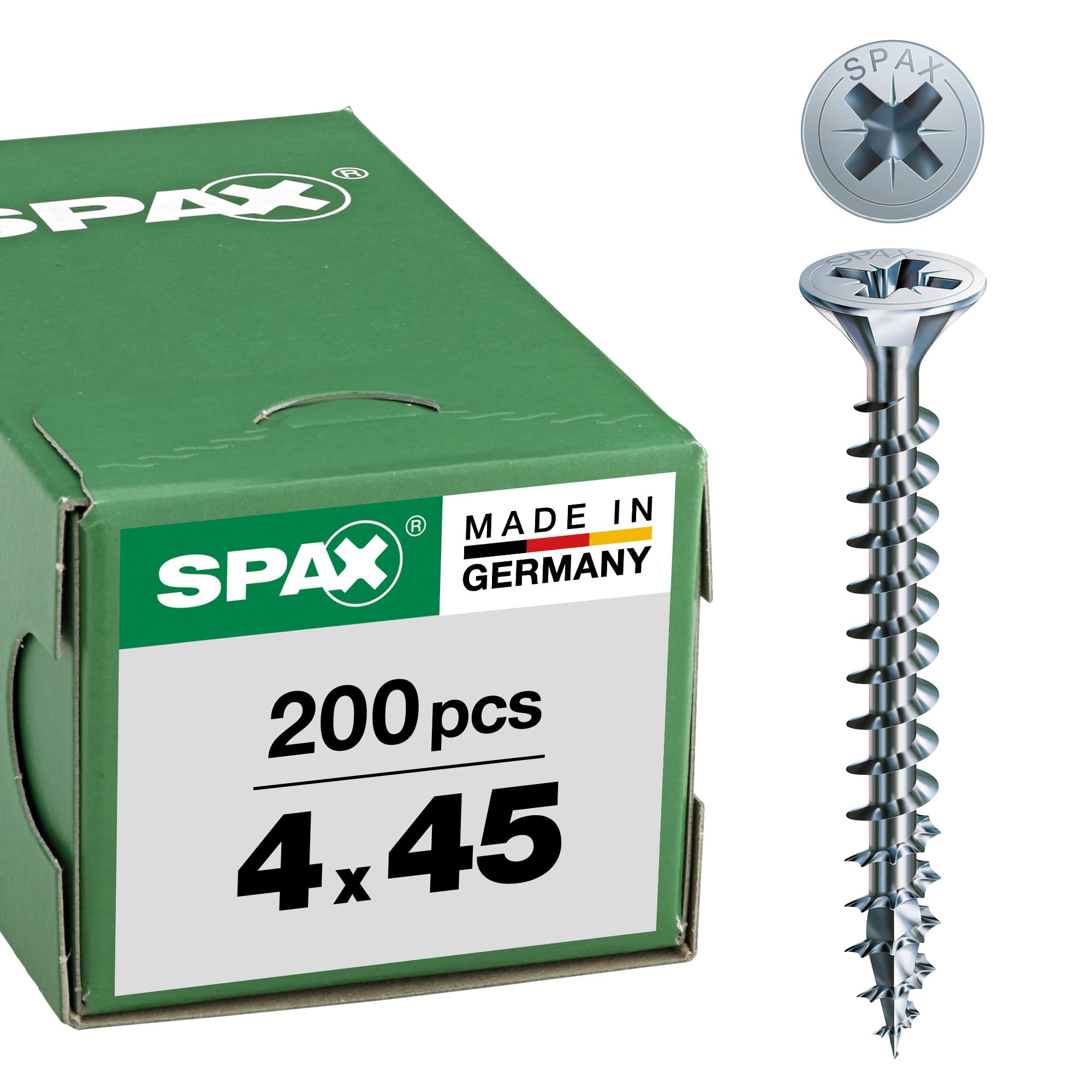 SPAX Universal Screw, 4.0 x 45 mm, Pack of 200, Phillips Z2, Countersunk Head, Fully Threaded, 4CUT, Wirox A3J, 1081010400453