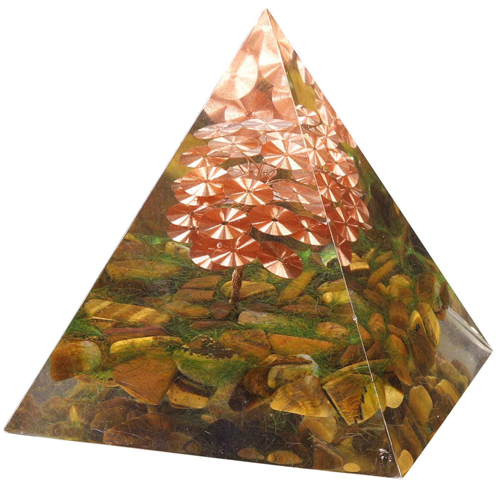 Nupuyai Tiger's Eye Spiral Tree of Life Crystal Pyramid Ornament, Quartz Point Energy Figurine Reiki Healing Stone Pyramid