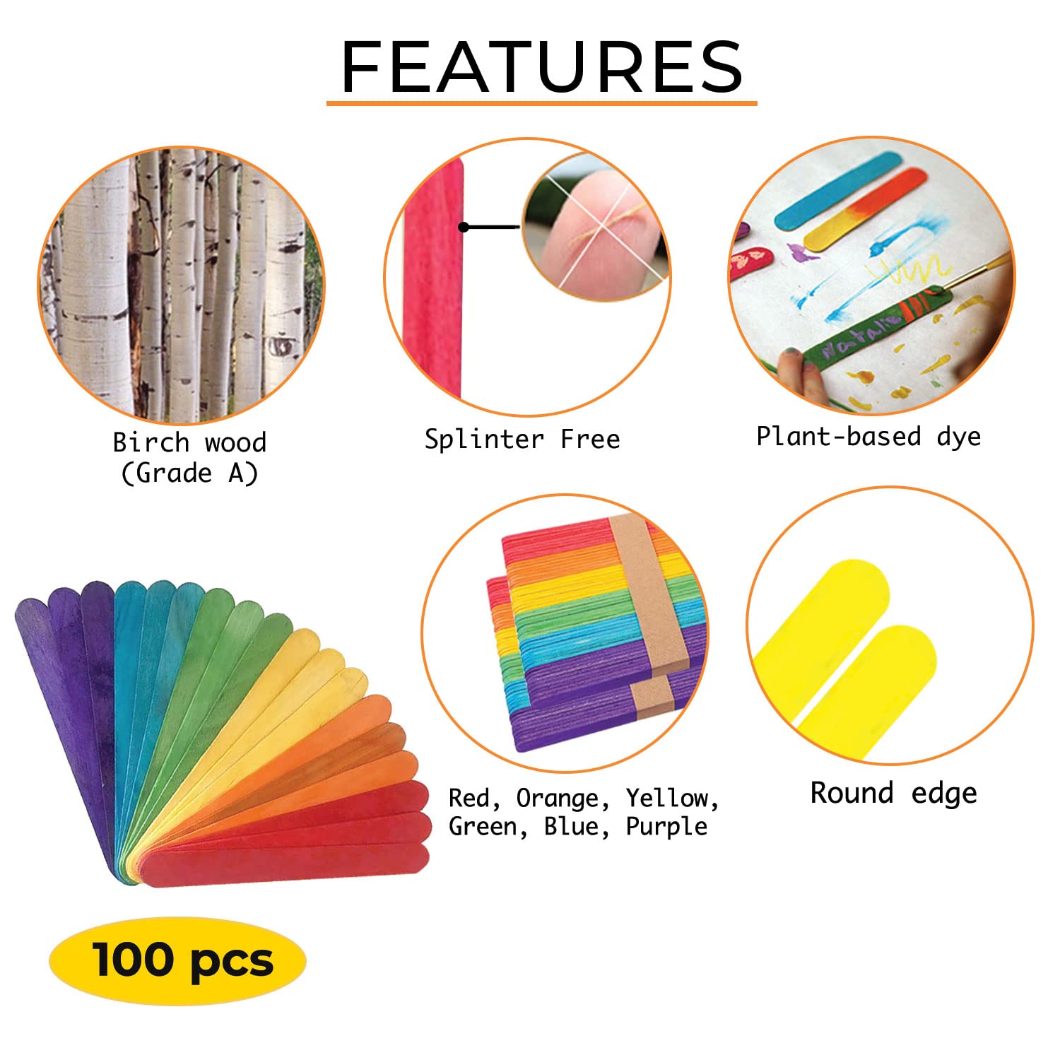 Apremont 100 Pieces Assorted Jumbo Colored Wooden 6 Inches Long Craft Sticks, Rainbow Popsicle Stick, Arts and Crafts, Best for DIY Games Making, Building Designs or Kids Education
