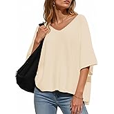Saodimallsu Womens Oversized Summer Sweater Half Sleeve Batwing V Neck Dolman Sleeve Trendy Casual Knit Tops
