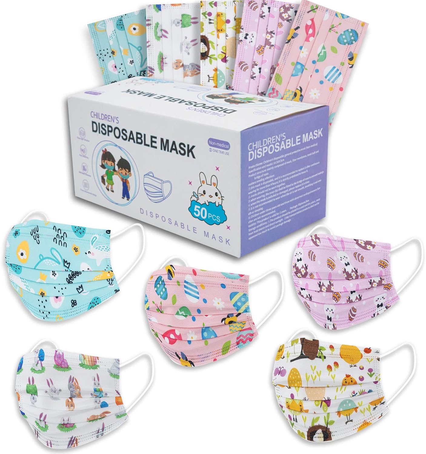 BUPMUM Cute Kids Disposable Face Masks, 3 Ply Protective Childrens Face Mask, 5 Patterns, 50Pcs/Box (Style 3) : Sports & Outdoors