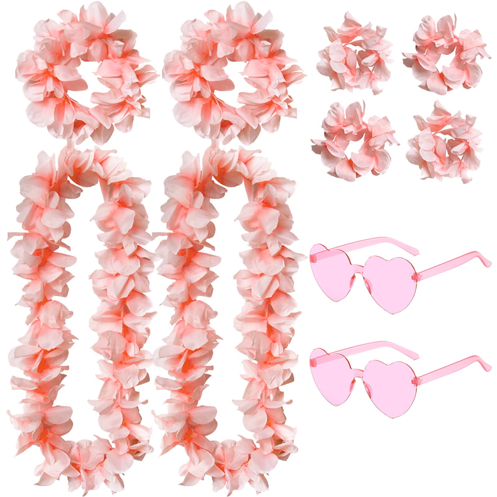 BDSHUNBF 10 PCS Hawaiian Leis, Tropical Hawaiian Party Decorations, Fancy Dress Flower Necklace, Beach Theme Luau Party Supplies, 105cm, Pink