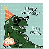 Edition Seidel Premium Square Birthday Card with Envelope Happy Birthday Billet Man Woman Girl Boy Kids Cool Dino Party (GQ105)
