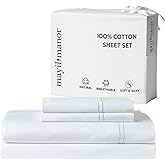 Mayil Manor 100% Natural Cotton Bed Sheets | 500 TC Single-Ply Sateen Weave Cal King Sheet Set | Breathable & Hypoallergenic Solid 4-Piece Bedding with Deep Pocket Fitted, Flat, Pillowcase | White