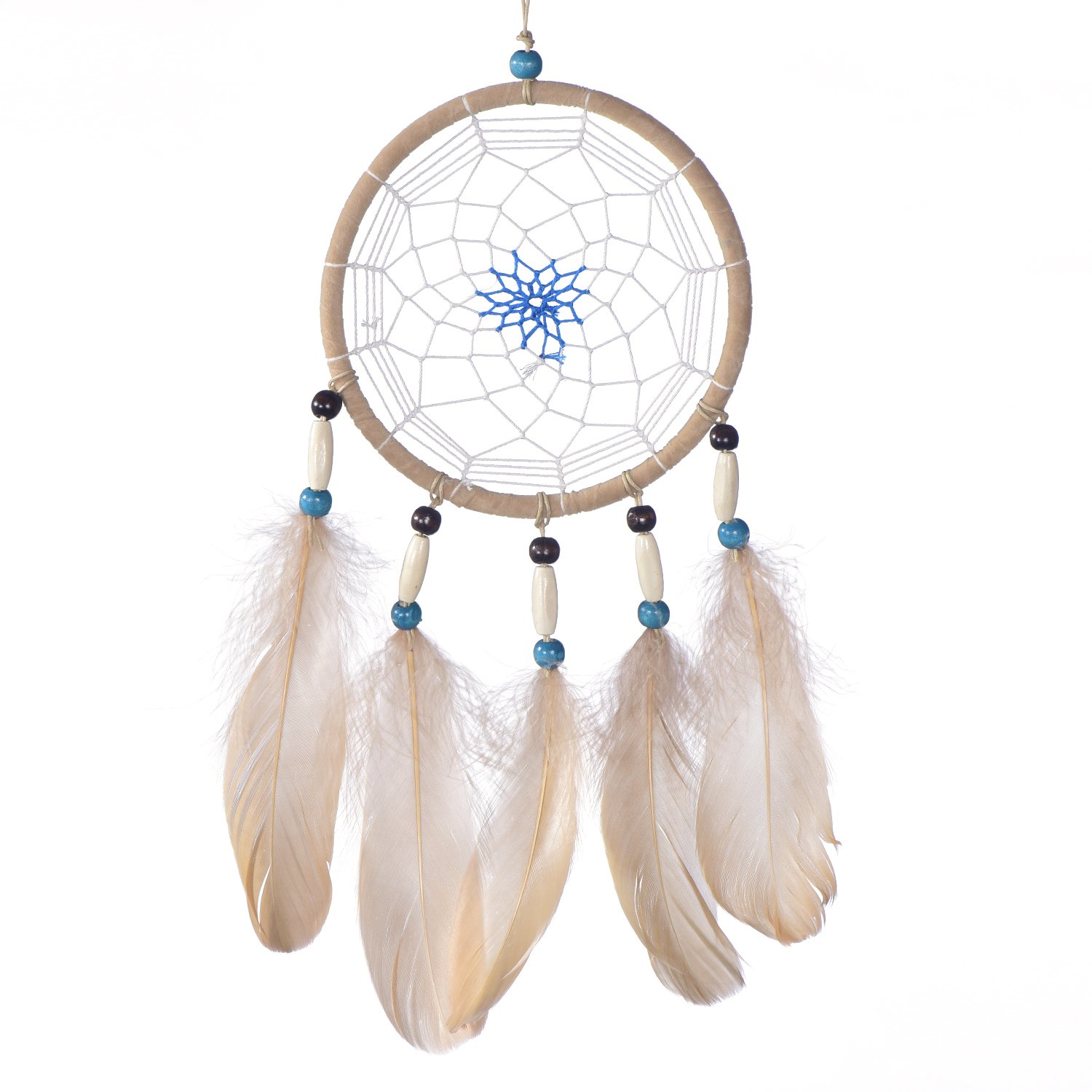 Dreamcatcher for Good Dreams with Pearls and Real Feathers Light Brown Ø 5.51" - 14 cm