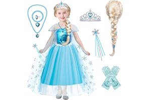 Tacobear Frozen Elsa Costume for Girls Kids Elsa Wig Blue Crown Glove Princess Dress Up Accessories Birthday Cosplay Outfit
