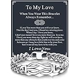 Bandmax Inifinity Love Knot Cuban Link Chain Bracelets for Men Stainless Steel/Black Mens Bracelet with Love Message Card Gift for Son Grandson Husband Father