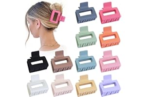 Sisiaipu 2 Inch Medium Hair Claw Clips 12 Pcs Square Hair Clips for Thin Hair Matte Nonslip Acrylic Banana Jaw Clips Bulk Hair Accessories for women and Girls - Colorful