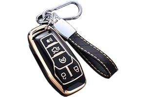 CACACAR for Ford Key Fob Cover with Keychain, Premium Soft TPU Full Protection Key Fob Case for Ford Fusion Mustang F150 Edge Explorer Lincoln MKZ MKC MKX Smart Remote Key Protector (Size B-Black)