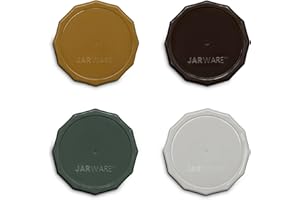 Jarware Multicolor Mason Jar Lids, Set of 4 Wide Mouth Plastic Lids for Mason Jars, White, Black, Brown & Green