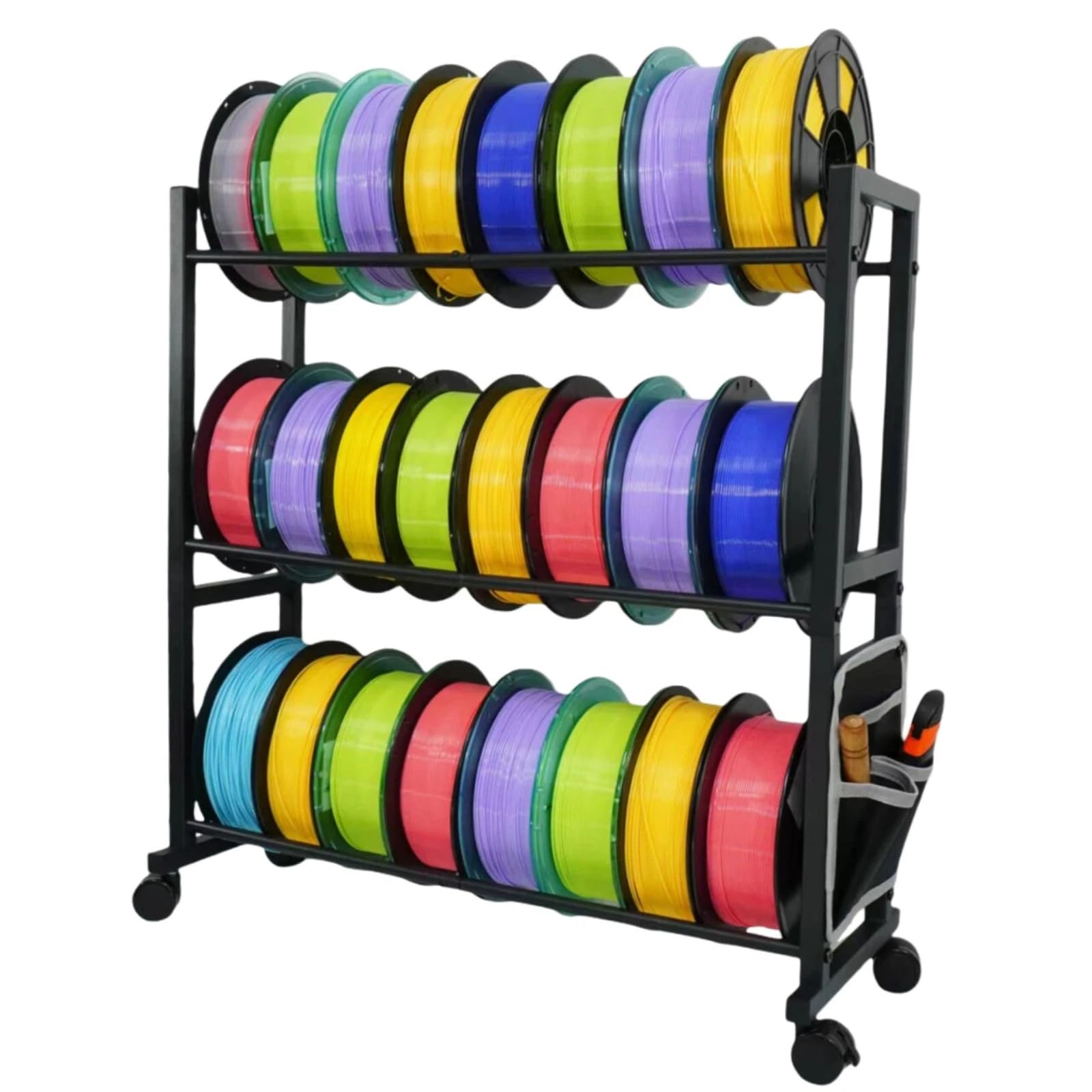 Photo 1 of Intmo 3D Printer Filament Storage Rack, 3 Tier Carbon Steel with Wheels Heavy Duty Filament Spool Holder,with Side Tool Bag,Holds 24 Spools(1kg),for 3D Printing Home Studio