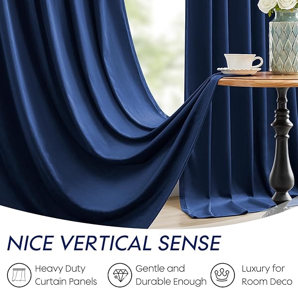 DREAMING CASA 100% BLACKOUT CURTAINS 102 INCHES LONG, ROYAL BLUE VELVET ROOM DARKENING WINDOW DRAPES THERMAL INSULATED SOFT LUXURY ROD POCKET & BACK TAB CURTAINS FOR BEDROOM, 2 PANELS, 100″W X 102″L