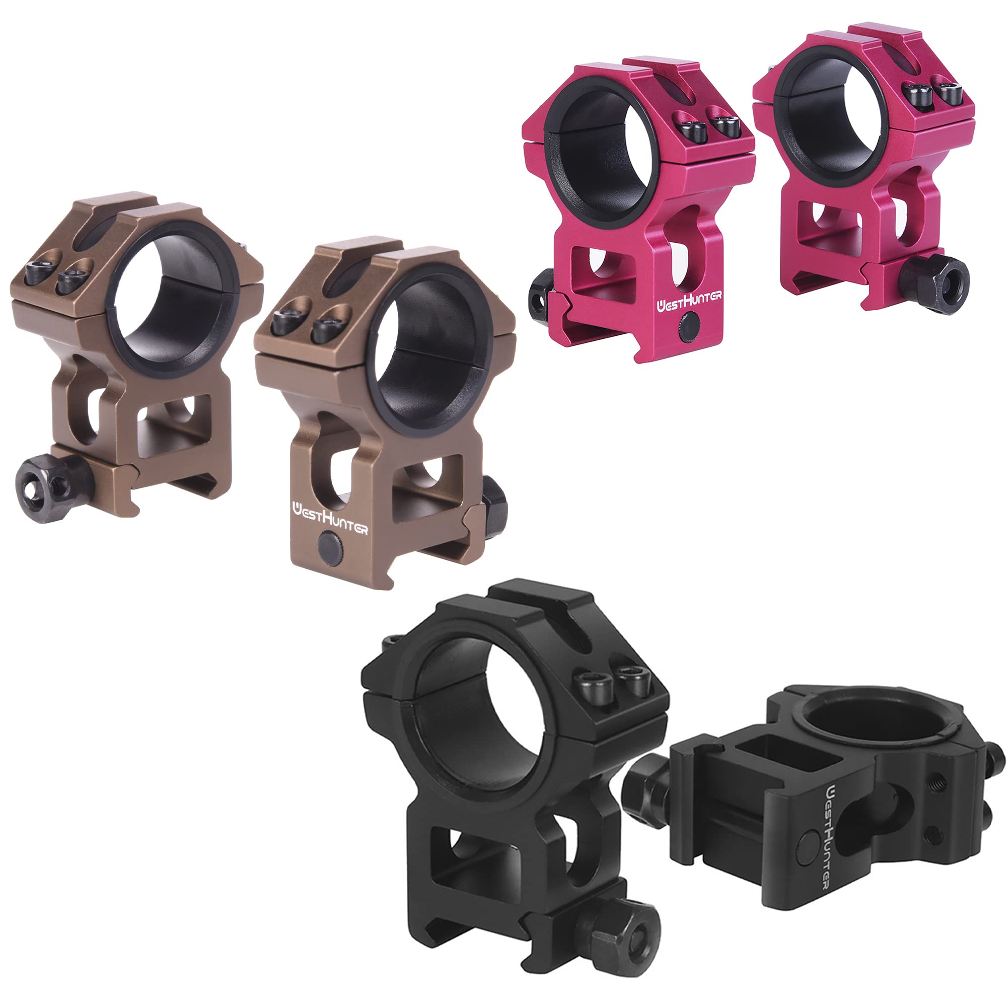 WestHunter Picatinny Scope Rings, 1 in/30 mm Tactical Precision High Profile Scope Mount | 3 Colors/Pack