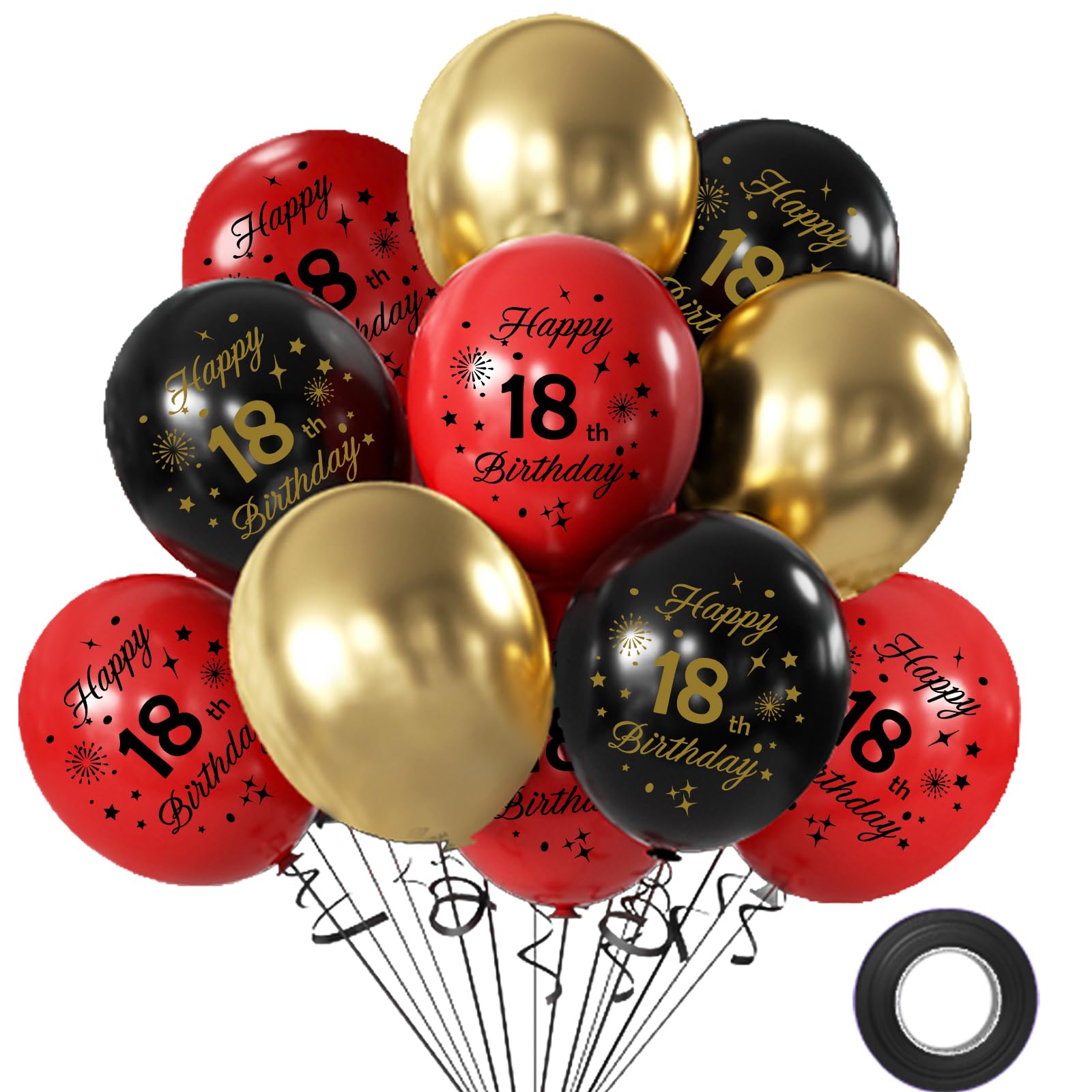 Photo 1 of 18th Birthday Balloons 12pcs Red Black and Gold Happy 18th Birthday Latex Confetti Balloons Red Black and Gold 18 Year Old Party Balloons for Boys Girls Kids Birthday Graduation Testival Decoration
