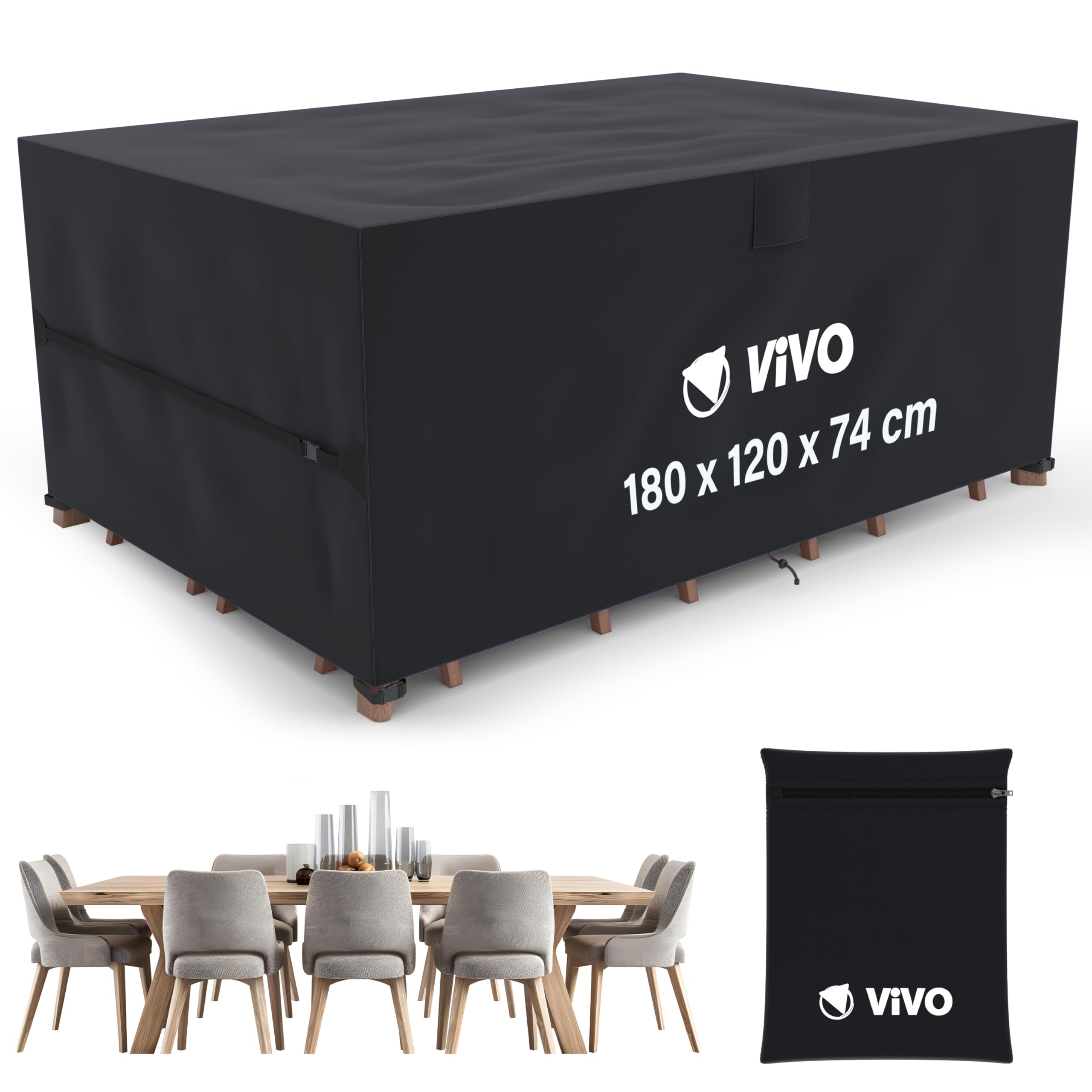 Garden Furniture Covers 180x120x74cm Rattan Sofa Chair Set Cover Tear Resistant Oxford Fabric 420D Heavy Duty Anti-UV Outdoor Patio Table Cover with Air Vent