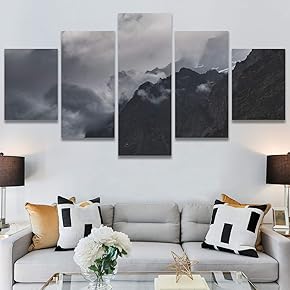 SIGNWIN 5 Panel Canvas Wall Art Monochromatic Mountains...