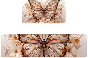 HOHODIY 2 Pieces Butterfly Kitchen Mat, Kitchen Rug, Comfort Standing Desk Mat, Kitchen Floor Mat Non-Skid & Washable for Hom