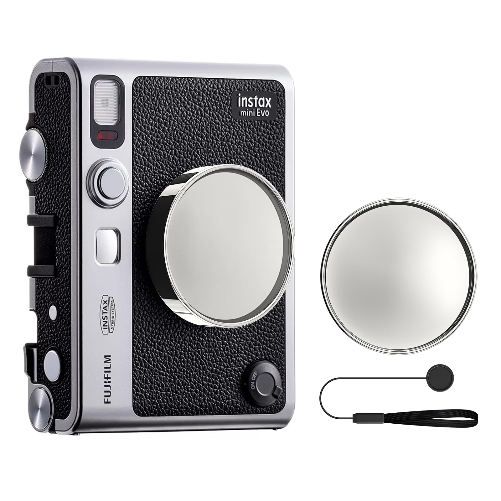 MUZIRI KINOKOO Lens Cap for Fuji Instax Mini EVO Instant Camera, Premium Plastic Mini EVO Lens Cover in Flocking Internal with Anti-Loss Rope - Silver