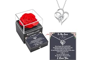 Preserved Red Rose Gifts for Women Girlfriend Wife, Eternal Rose Box with I Love You Heart Necklace Gifts for Mom Grandma Wif