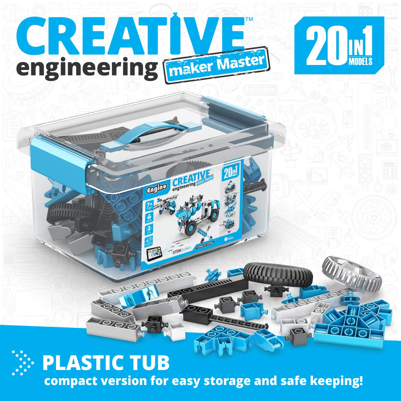 Engino Creative Engineering STEM Toys, 20 Multi Model Set, Building Toys for Kids 7+, Engineering Kit for Inventors, STEM Projects, Creative & Fun Play, Gift for Boys & Girls